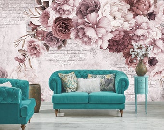 Vintage Blumen Kinderzimmer Mädchen Kinderzimmer Tapete abnehmbare Vinyl Tapete staubig Kinderzimmer Design große Wand Wand Wandbild Blumen Druck Kinderzimmer