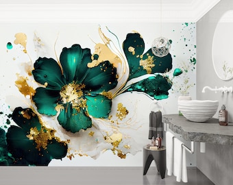 Big White Flowers, Light Floral Mural, Blossom Mural, Large Floral Print, Big Flowers Wallcovering