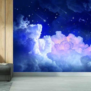 Tapete Nachtblauer Sternenhimmel Nachthimmel übersät mit Sternen Schleier Wolken Wanddekor