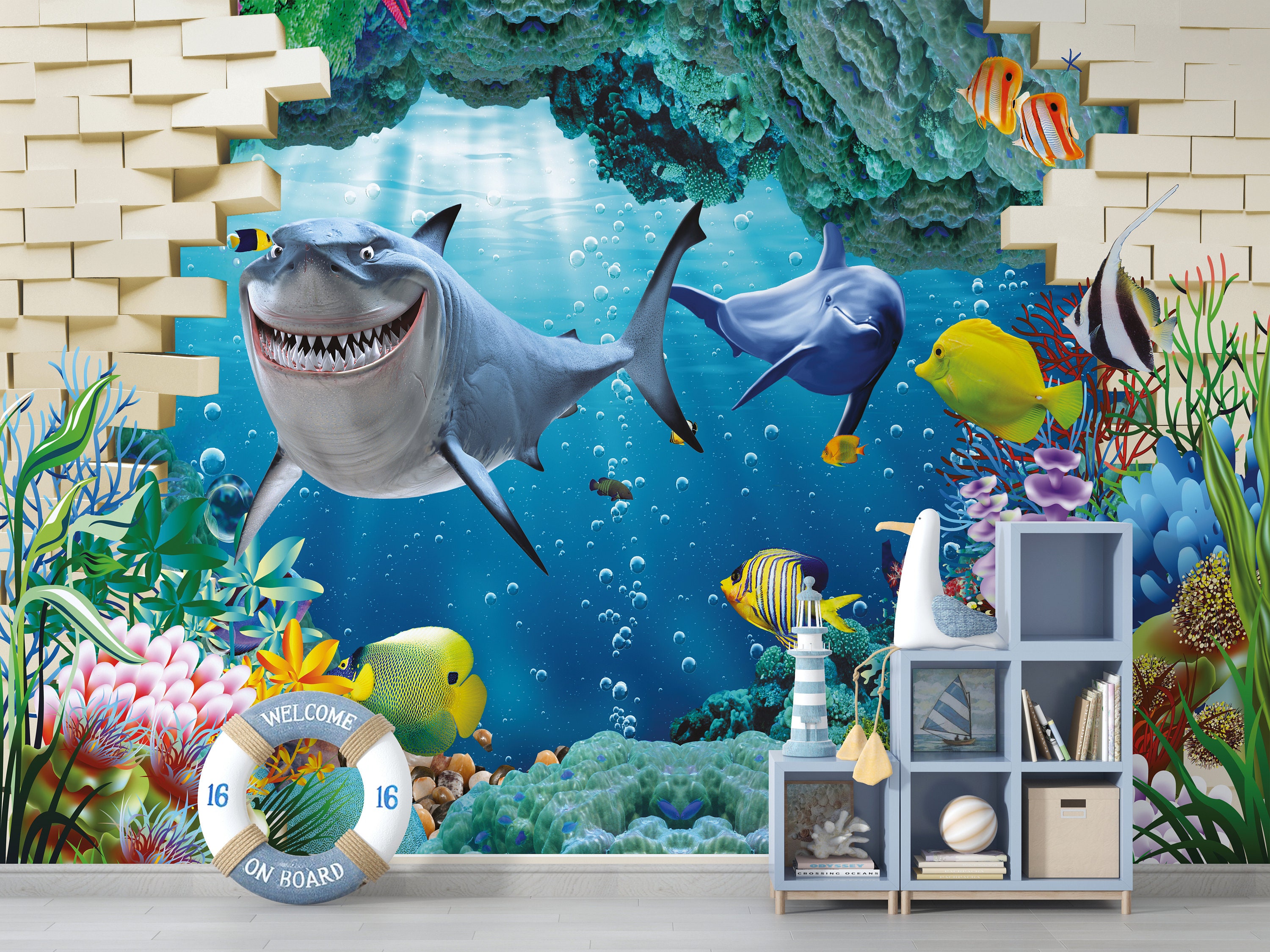 Underwater World Blue Deep Ocean Cartoon Shark Photo Mural - Etsy Norway Underwater World Blue Deep Ocean Cartoon Shark Photo Mural - Etsy Norway
