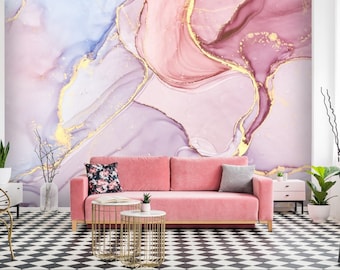 Wallpaper Fluid Art Pink Painting Wall Murals Baby Room Wall Decor Pink Gold Marble Vinyl Photo Wallpaper Abstract Marble Wallpaper