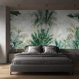Tropical Wall Mural, Palm Leaves Wallpaper, Tropical Leaves, Green Wall Mural Wallpaper