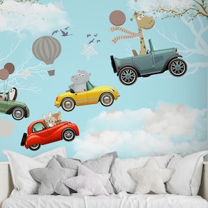 Fondos de pantalla de autos voladores, fondos de pantalla de animales en autos Animal de dibujos animados Mural de pared extraíble para niños