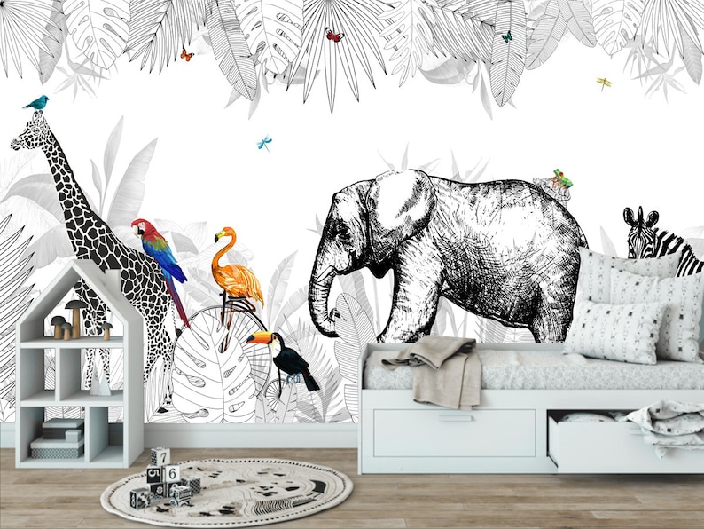 Black and White Safari Wallpapers Premium Nursery Decor Etsy
