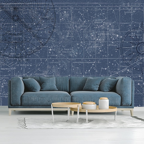 Star Chart Wallpaper, Star Map Wall Mural, Sky Chart Wall Paper, Sky Map Wallcovering, Map Of The Night Sky Wall Decor, Celestial Map Print