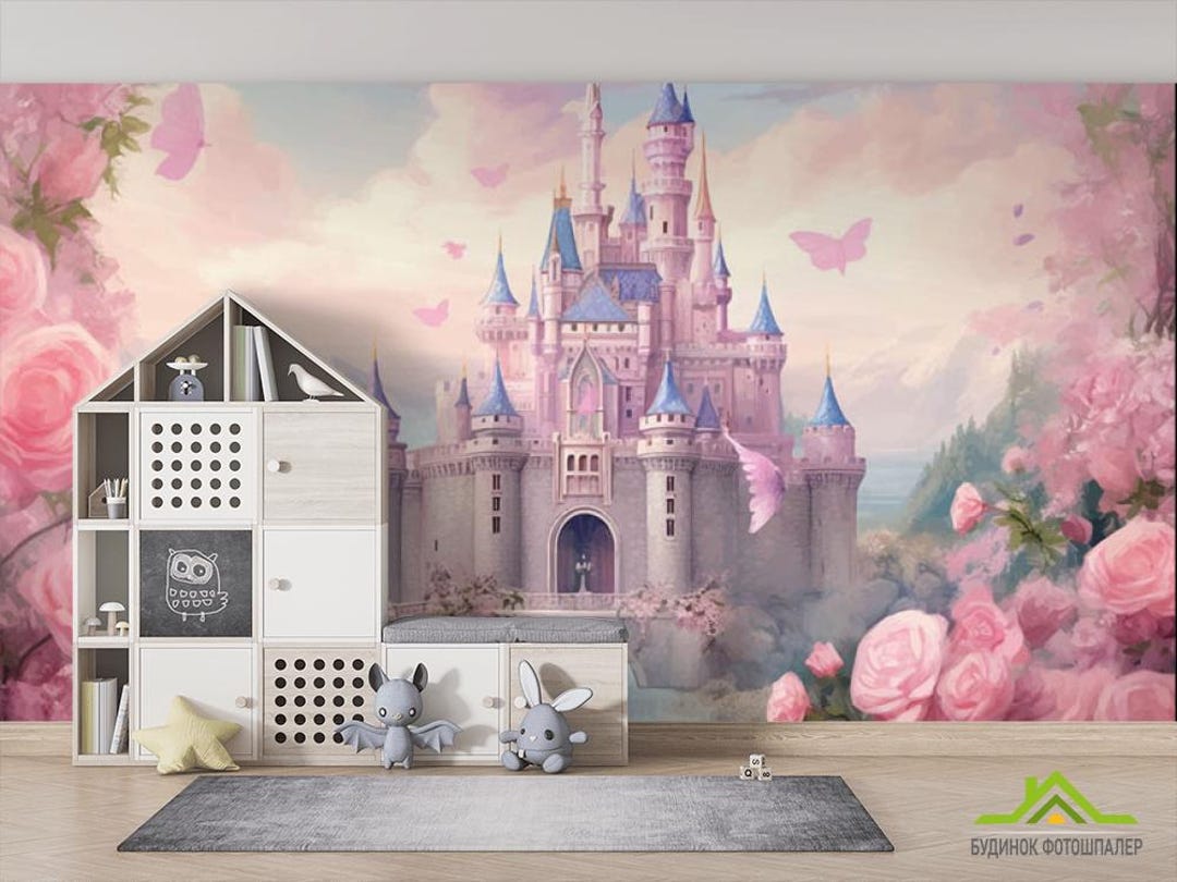 Custom Wall Mural Fairy Tale Princess Castle Wall Mural – Pink Fantasy ...