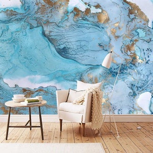 Blau mit Gold Tapete abstrakt Marmor moderne Fluid Art Wand Dekor große Wand Wand Wand wand Wandbild Vinyl FotoTapete Fluid Art, Tapete Rolle
