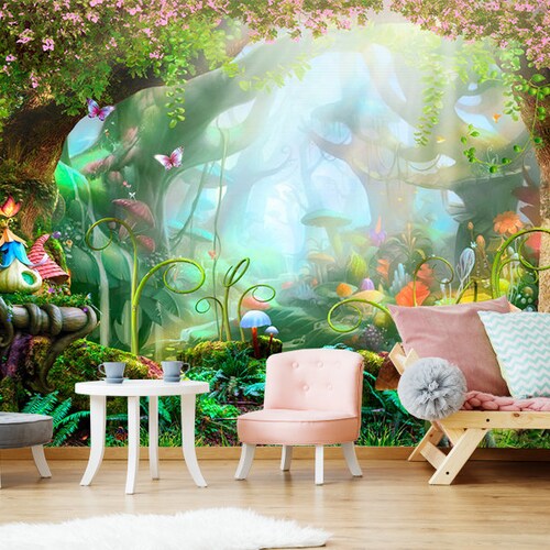Fairytale Forest Green Large Nursery Mural Nursery 3d Wallpapers Kids Room Wallpaper Nursery Removable Vinyl Wallpapers 3d Wall Mural Decor