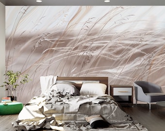 Beige Tall Grass Wallpaper Brown Wall Decor Tall Grass Wall Murals Large Vinyl Wallpaper Abstract Wallpaper Roll Removable Wallpaper