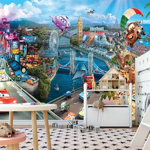 Cars Wand Dekor für Jungen Kinderzimmer Tapete Jungen Kinderzimmer Abnehmbare Tapeten Cars Wandkunst Cars Wand Kinderzimmer Druck für Jungen Individuelle Kunst
