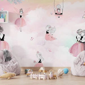 Fondo de pantalla para niñas, Fondo de pantalla rosa para habitación de niños, Fondo de pantalla para sala de juegos, Fondo de pantalla Princess, Papel tapiz pastel, Fondo de pantalla de acuarela
