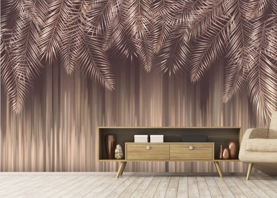 Palm Leaves Wallpaper Brown Wall Decor Tropical Leaves Wall - Etsy Palm Leaves Wallpaper Brown Wall Decor Tropical Leaves Wall - Etsy