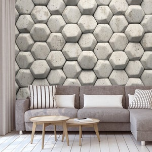 3d Vinyl Wallpaper, Volumetric Hexagons, Concrete Hexagon Wall Murals, Geometric Wallpaper, Large Stereoscopic Cubes, Sexangle Wallcovering