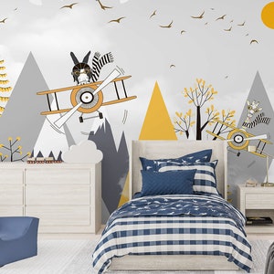 Hot Air Balloons Wall Mural  Kids Room Wallpaper, Airplane Removable Wallpaper, Vinyl Removable Wallpaper