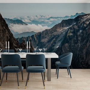 Mountains in the clouds wallpaper. Mountain Landscape Wallpaper, Vinyl Wallpaper, Large Self Adhesive Wallpaper, Vinyl Wallpaper