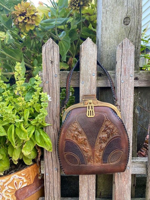 Tooled leather handbag