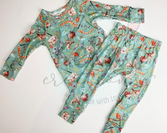 Wizard lounge set; kids bamboo pajamas set; snug fit pajamas