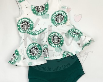 Coffee brand Peplum top and High waist Bummies
