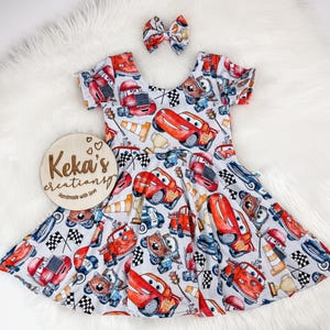 Cars Peplum Top/Dress and matching bow