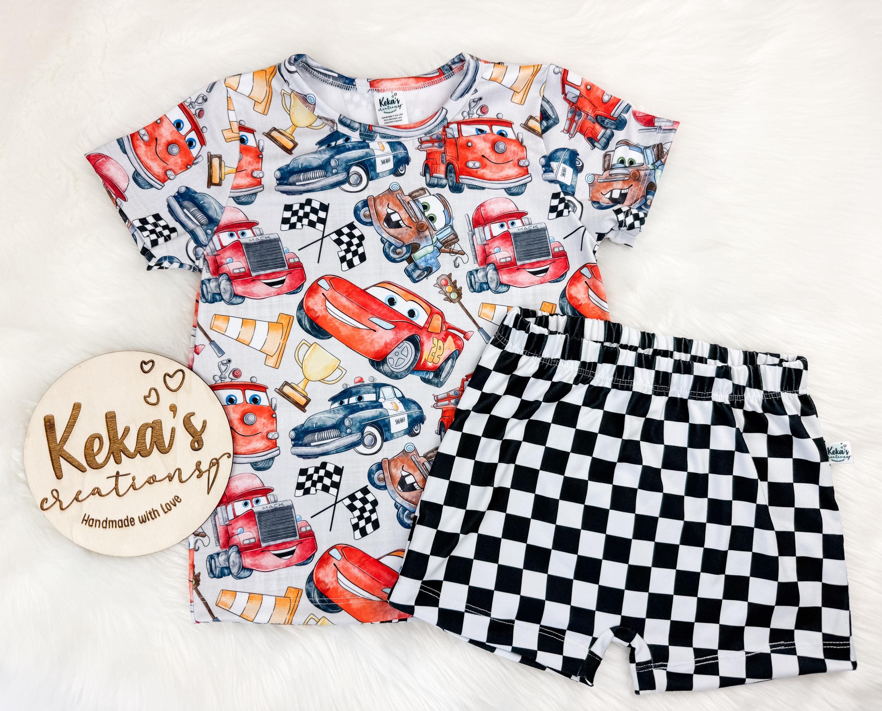 Cars boys set; basic tee; checkered shorts