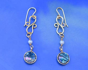 Curve Gold Abalone and Pearl Earrings