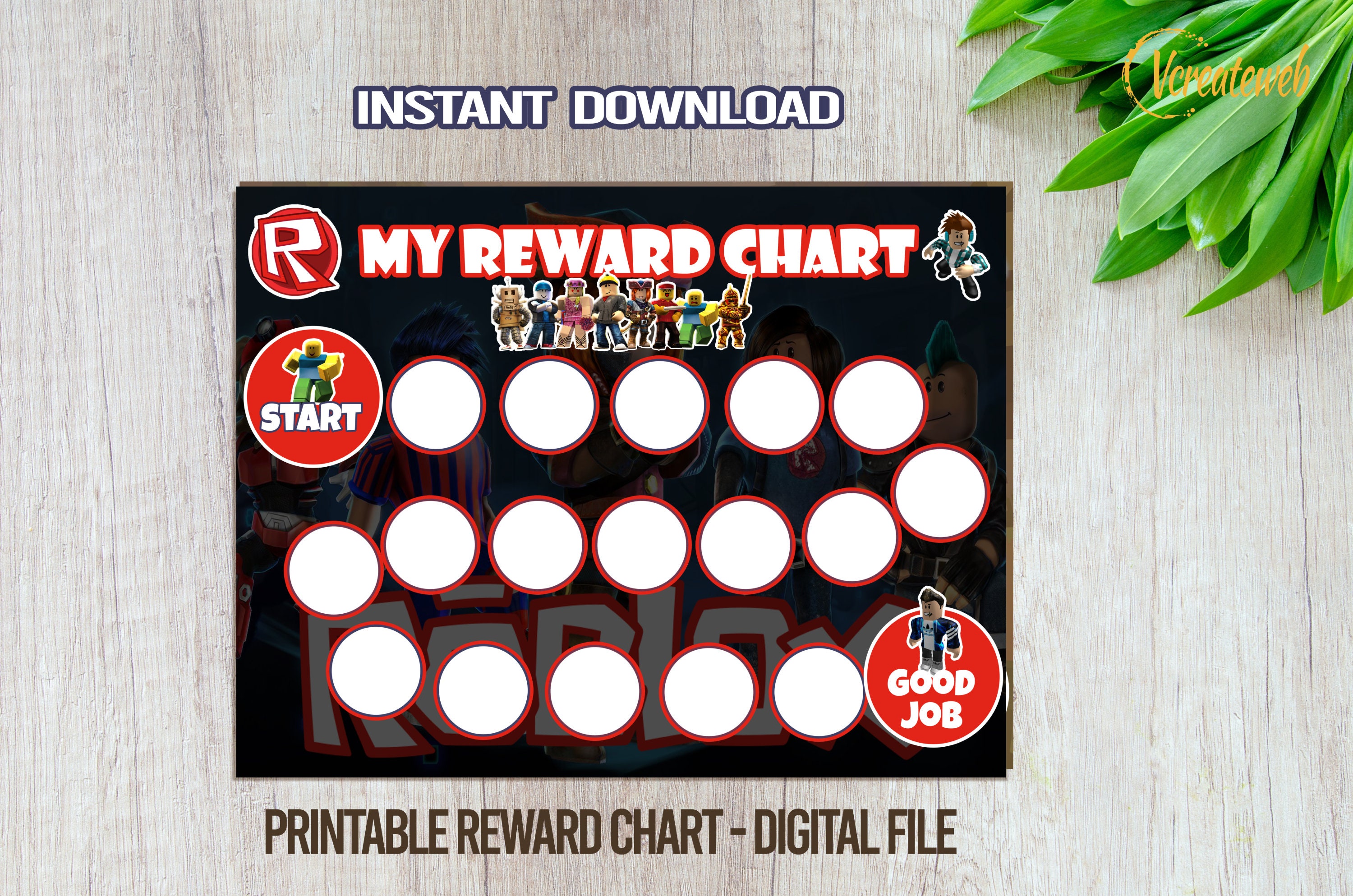 Roblox Reward Chart Printable Digital Roblox Toddler Etsy - robux chart