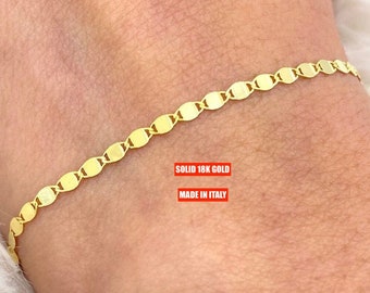 Solid 18K Gold Mirror Bracelet, Ladies Gold Bracelet, 18kt gold bracelet, 18K Ladies Gold Hand Chain, Trending Stackable Solid Gold Bracelet