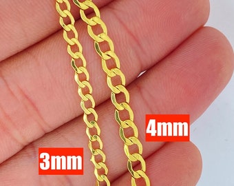 Massive 10K Gold Kette Panzerkette Link 2 mm 2,25 mm 2,5 mm 3,0 mm 3,5 mm 3,7 mm 4,0 mm 16 Zoll 18 Zoll 20 Zoll 22 Zoll 24 Zoll