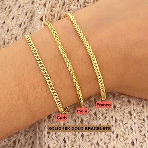 Solid 10K Gold Ladies Bracelet, Stackable Gold Bracelets, Curb Bracelet, Franco Bracelet, Palm Wheat Bracelet, Trending Gold Bracelets,