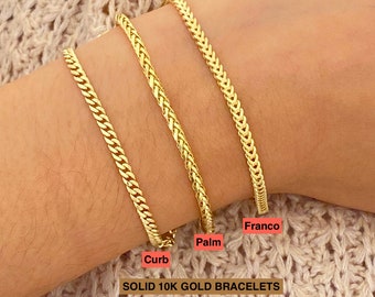 Solid 10K Gold Ladies Bracelet, Stackable Gold Bracelets, Curb Bracelet, Franco Bracelet, Palm Wheat Bracelet, Trending Gold Bracelets,