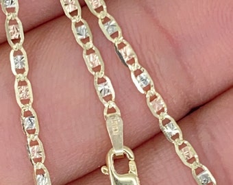 Solid 10K Tri-Tone Gold Valentino Diamond Cut Chain Bracelet,  Tri-Tone Gold Necklace, Ladies GoldChain, 10K White Rose Yellow Gold Chain