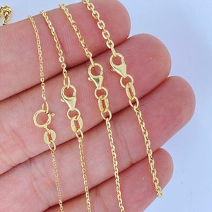 Solid 18K Gold Cable Chain, Ladies 18kt Gold ITALY Oval Cable Chain 1mm 1.25mm 1.5mm 2mm, 18K Gold Chain For Pendant