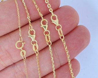 Solid 18K Gold Cable Chain, Ladies 18kt Gold ITALY Oval Cable Chain 1mm 1.25mm 1.5mm 2mm, 18K Gold Chain For Pendant