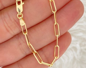 Solid 14K Gold Paperclip Chain 3.25mm, Solid Link Diamond Cut Paperclip Chain, Genuine 14k Gold Chain, Solid Link Paperclip Chain