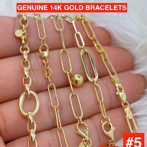 Solid 14K Gold Bracelets, Genuine 14K Gold Bracelets, Stackable Rolo Paperclip Gold Bracelets, Real Gold Bracelets, Ladies Gold Bracelet