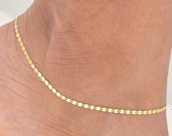 Solid 14K Gold Mirror Anklet, Ladies Gold Anklet, 14kt Gold ITALIAN MIRROR Anklet, 14K Ladies Gold Ankle Band, Trending Gold Anklet