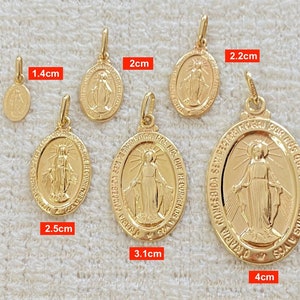 Solid 14K Gold Miraculous Medal Pendant, ITALY, 14K Gold Religious Miraculous Medal Charm, Dual Sided Miraculous Medal Prayer Pendant Charm