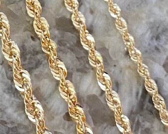 Solid 10K Gold Rope Chain Gold Rope Necklace 1.5mm 2mm 3mm 16in 18inch 20", 10K Gold Rope Chain, 10K Rope Chain, Diamond-Cut, Men, Woman