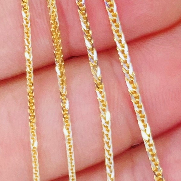 Solid 18K Gold Chain, Genuine Solid 18K Gold Chain for Pendant, Diamond Cable Wheat Cut, 1.25mm 1.5mm 1.75mm 2mm, Solid 18K Chain 18KT ITALY