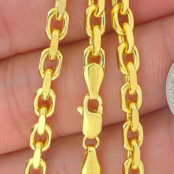 Solid 14K Gold Heavy H-Link Chain 24inch, Man Gold Chain, Cable Chain Men, Diamond Cut H-Link Designer Men Chain, Trending Gold Men Jewelry