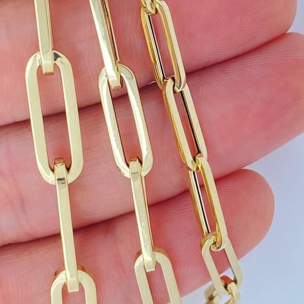 Massive 14K Gold Paperclip Kettenhalskette 3.2 mm 4.5 mm, Trending Gold Halskette, Damen Gold Halskette, Massives 14K Gold Paperclip Armband