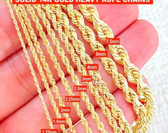 14k 6mm Solid Yellow Gold Rope Chain. Classic Rope Chain. Mens