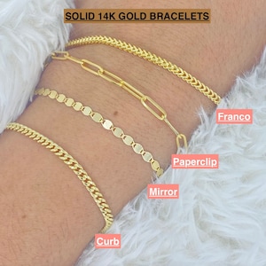 Solid 14K Gold Ladies Bracelet 3mm , 14K Paperclip Bracelet, Stackable Gold Bracelets, Curb Bracelet, Franco Bracelet, Trending Bracelets,