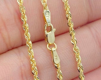 14K Solid Yellow Gold Rope Necklace, 14K Real Gold Rope Chain, Ladies Gold Chain, 14K Man Gold Chain 16 18 20 22 24 Inch 1.5mm