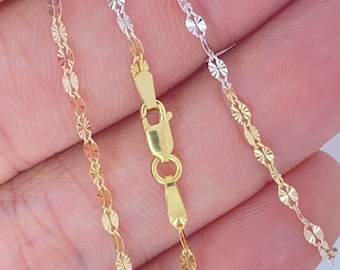 Solid 10K Gold Tri Color White Rose Yellow Diamond Cut Chain, Genuine 10K Gold Pendant Chain, Real 10K Gold Chain