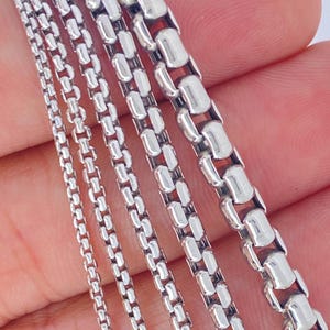 Solid 14K White Gold Box Chain Necklace, WHITE GOLD Layering Box Chain, 2mm 2.5mm 3.5mm, Durable 14K White Gold Box Chain, TRENDING