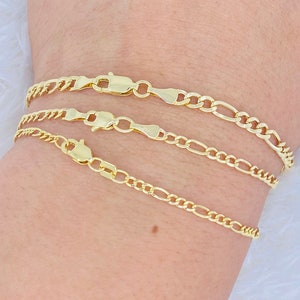 Solid 14K Gold Figaro Curb Bracelet, Genuine Figaro Gold Bracelet, 14K Figaro Bracelet, Real Gold Bracelet,