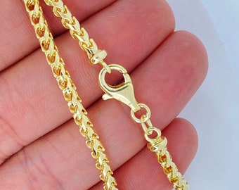 Solid 14K Gold Franco Diamond Cut Chain 3.3mm ITALY, Solid Gold Italian Franco Diamond Cut, Prism Franco Chain 14K Gold