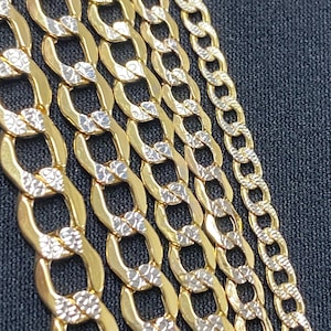 Solid 10K Gold Two-Tone Diamond Cut Pave Miami Cuban Curb Chain 1.5mm 2mm, Dainty Gold Chain, Real Gold Chain, 2mm Curb Chain