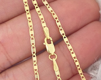 Solid 10K Gold Shiny Mirror Valentino Chain, 2mm Solid 10K Gold Valentino, 2mm 10KT Anchor Valentino, 2mm 10KT Gold Mariner Valentino Chain